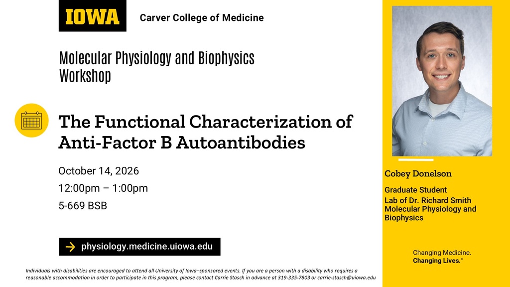 Molecular Physiology and Biophysics Workshop, Cobey Donelson promotional image