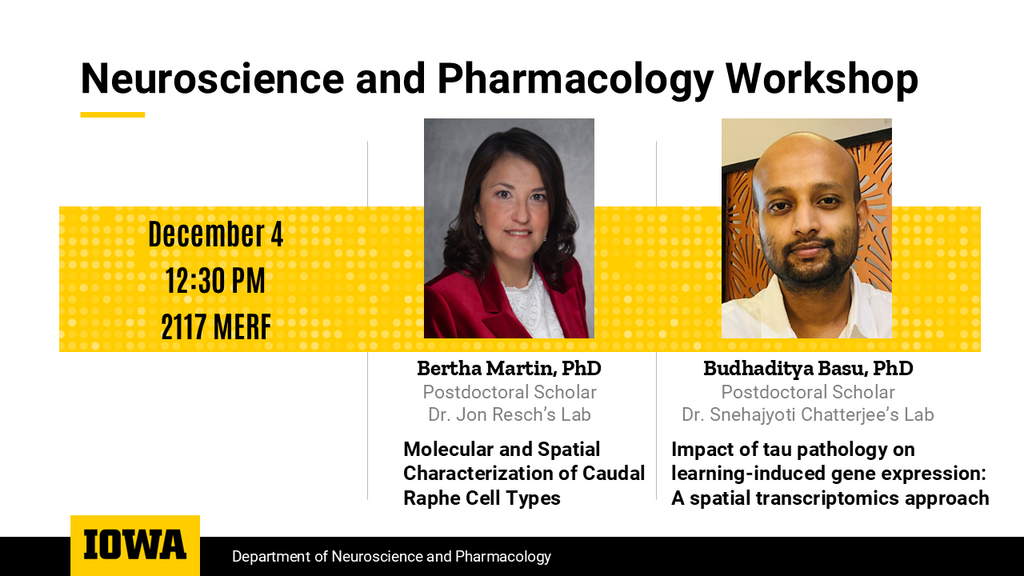 Neuroscience & Pharmacology Workshop - Bertha Martin, PhD & Budhaditya Basu, PhD promotional image